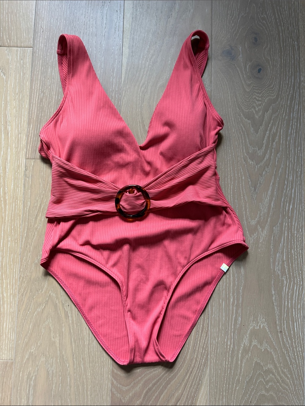Summersalt Coral Ribbed One-Piece with Tortoise Ring
